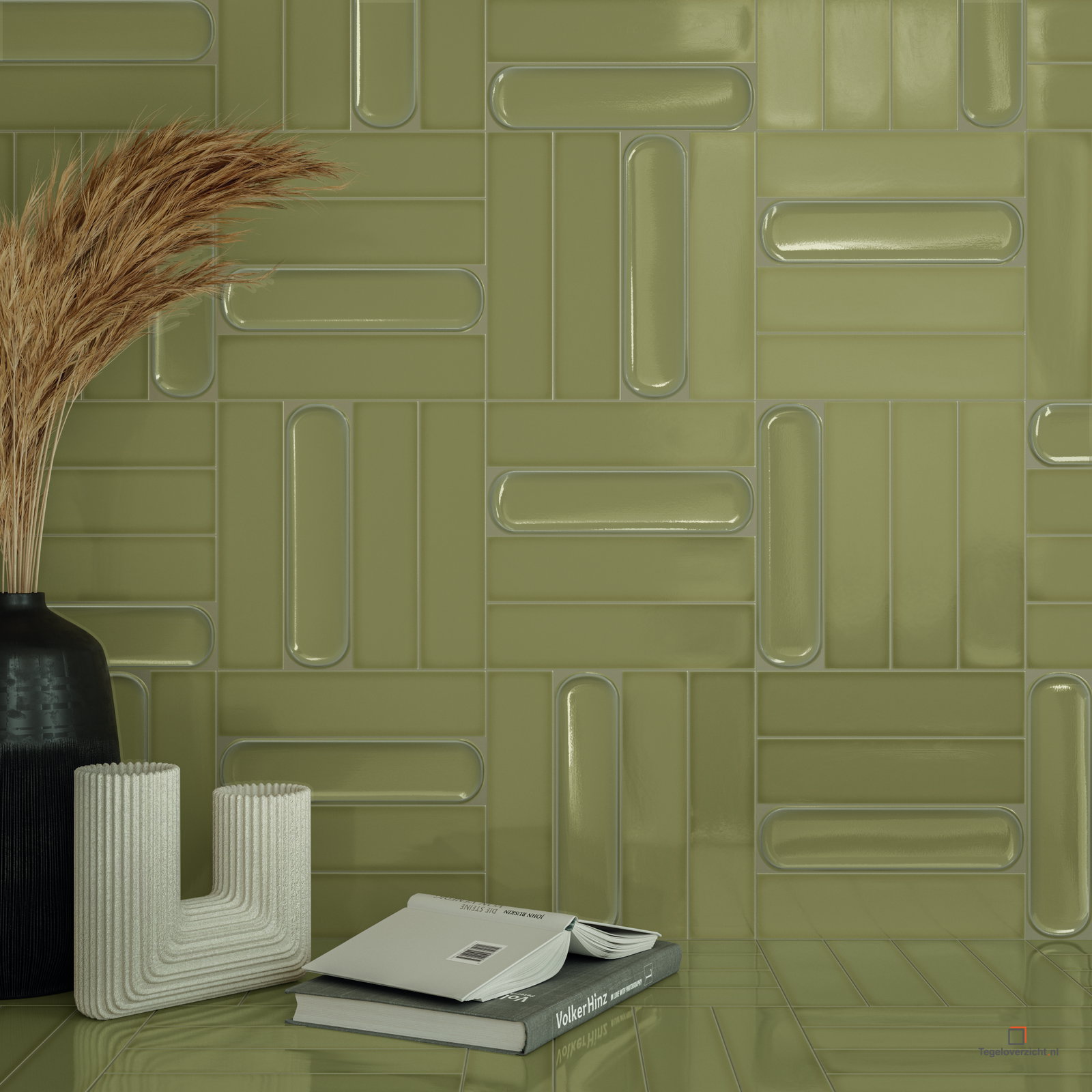 Olijfgroene 3D wandtegels