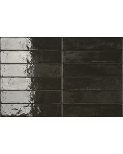 Ceramic-Apolo Raku C71R2778C8C Wandtegel 6X27cm Black Lava 7,7mm Glans