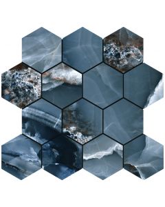 Baldocer Cerámica Onyx Bleu polished mozaiek hexagon op net van 29x27cm