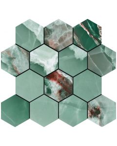 Baldocer Cerámica Onyx Turquoise polished mozaiek hexagon op net van 29x27cm