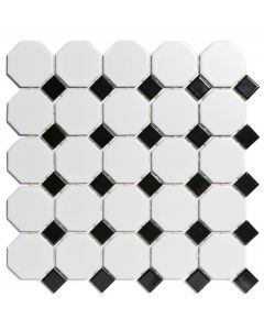 The Mosaic Factory Paris mozaïektegel 29.5X29.5cm White and Black Mat & Glans (PAOC140915) - Achthoek