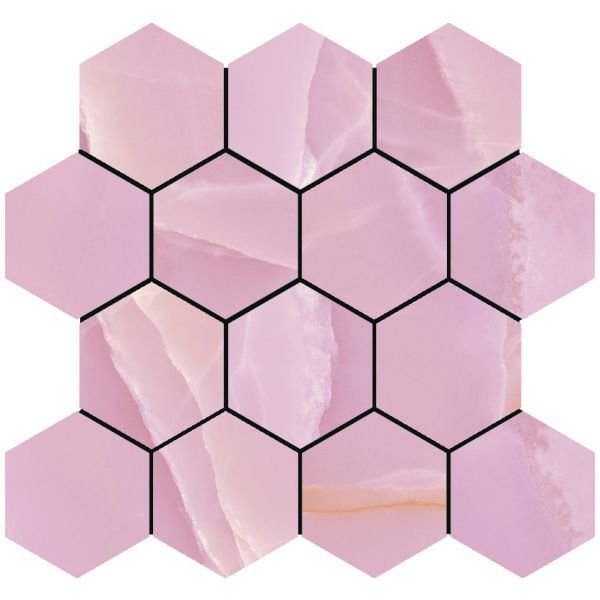 Baldocer Cerámica Onyx Rose polished mozaiek hexagon op net van 29x27cm