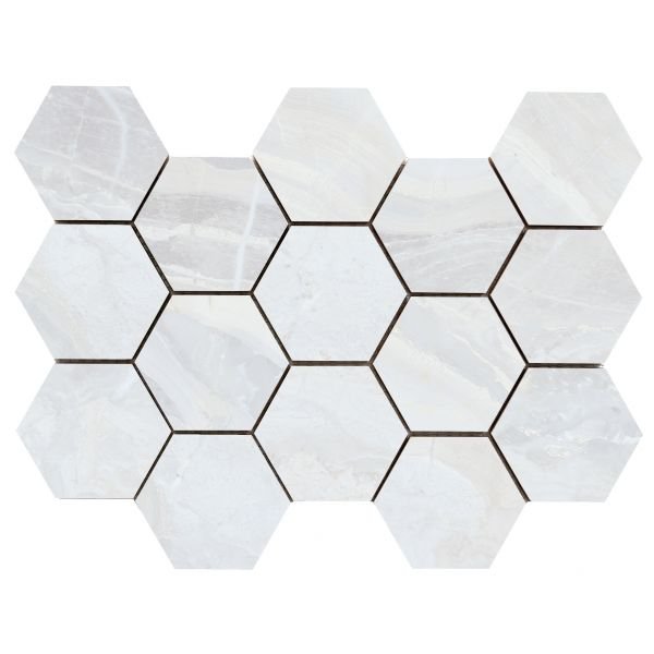 Luxury hexagon mozaiek Ample White gepolijst 32,5x22,5
