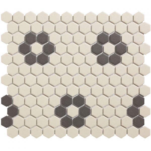 The Mosaic Factory London mozaïektegel 26X30cm White + Black Mat (LOH-Kensington-4) - Hexagon