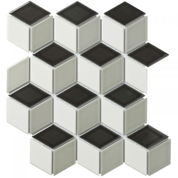 The Mosaic Factory Paris mozaïektegel 26.6X30.5cm black+white+grey Glans (PACUMIX1) - Kubus