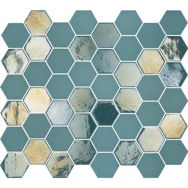 The Mosaic Factory Valencia mozaïektegel 27.6X32.9cm Turquoise Mat & Glans (VAL125) - Hexagon