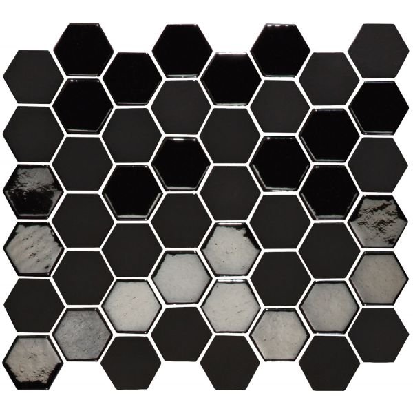 The Mosaic Factory Valencia mozaïektegel 27.6X32.9cm Black Mat & Glans (VAL920) - Hexagon