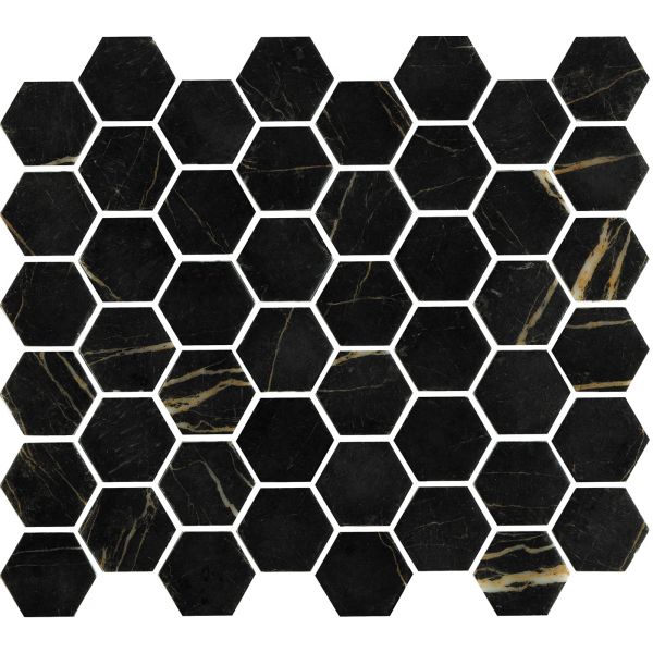 The Mosaic Factory Valencia mozaïektegel 27.6X32.9cm Nero Marble Print Mat (VAL95M) - Hexagon