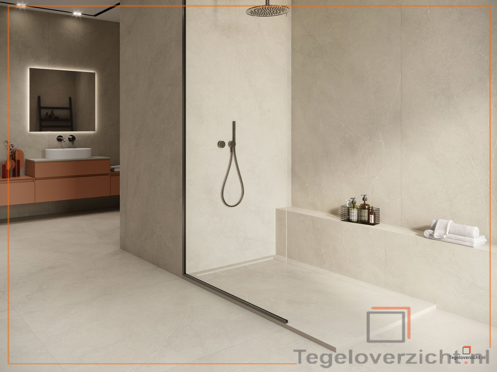 Grootformaat keramische tegels in moderne badkamer