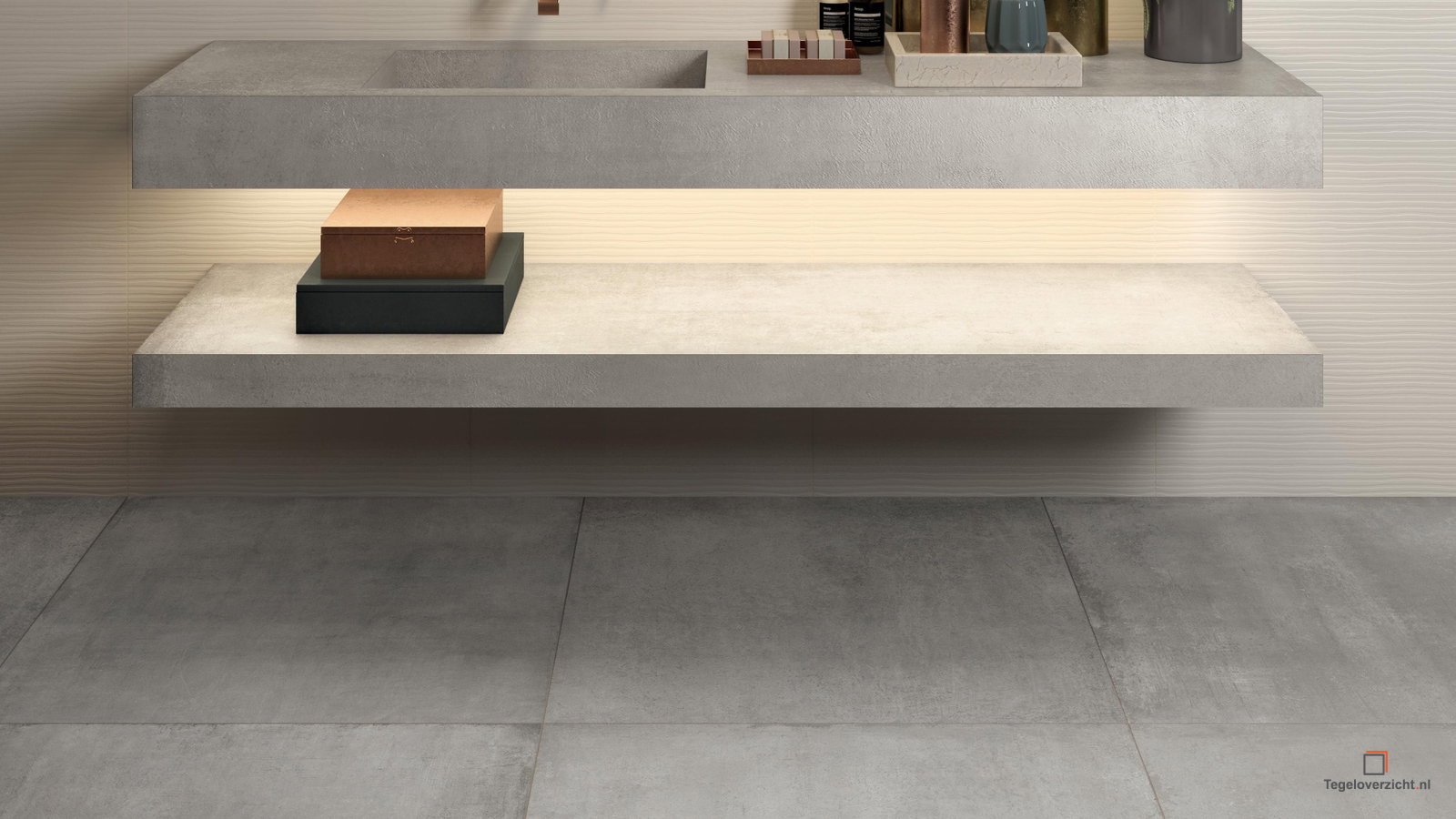 Betonlook zwevend blad met boeken