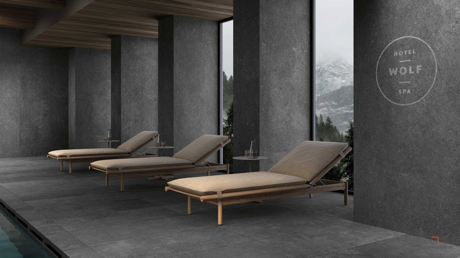 Kronos Le Reverse RS104 Vloertegel 120X120cm Nuit Eleg.10mm Mat Ret.R10 in een interieur