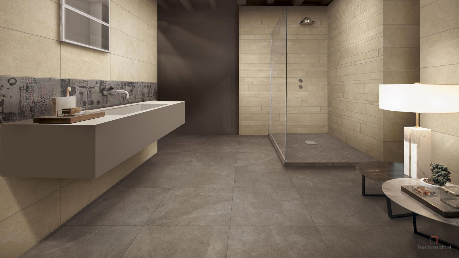Beige badkamer met inloopdouche