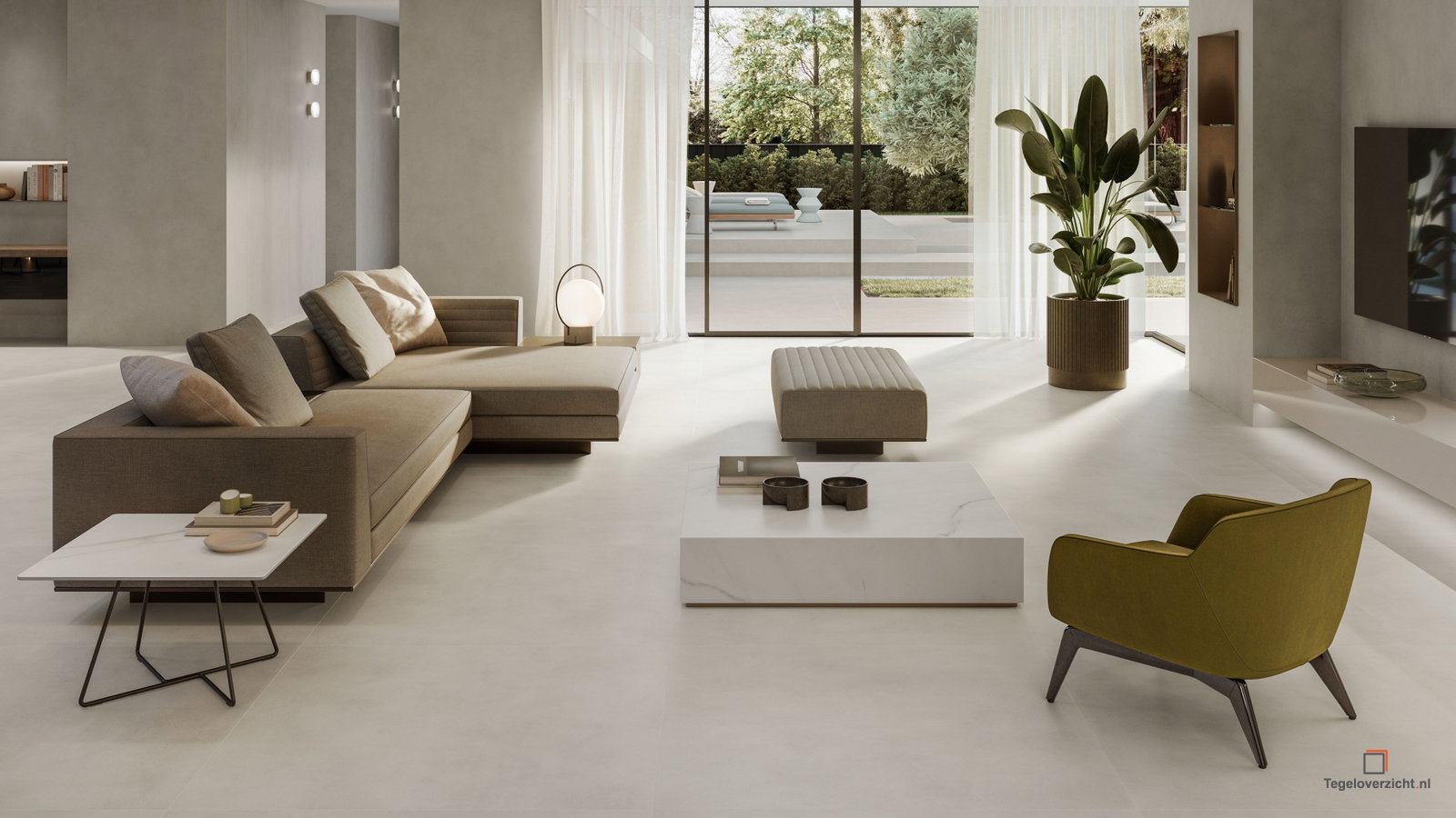 Betonlook Wandtegels in een moderne woonkamer