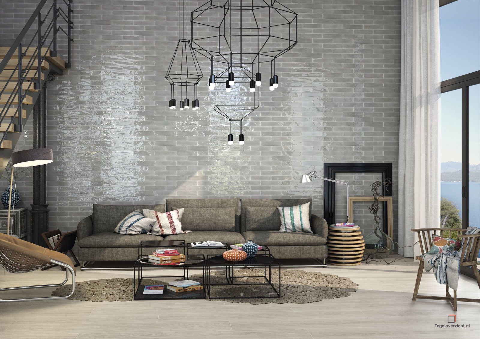 Retro tegels in een moderne woonkamer
