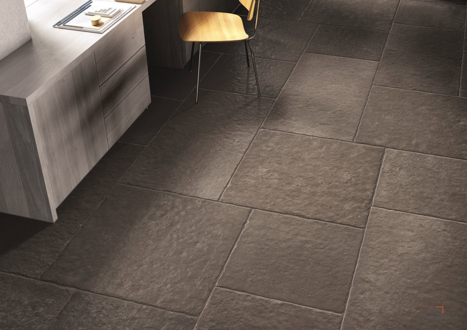 Knight Castle 60x60cm Anthraciet Mat (CASTLE ANTR 60X60 RET) in een interieur
